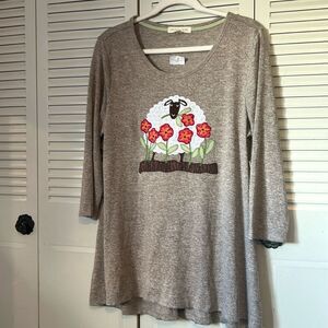 Cactus + Pearl 3/4 Sleeve Sheep‎ Shirt, size Large Brown
